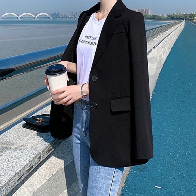 Áo vét nữ blazer phong cách Hàn Quốc đứng form có đệm vai, áo 2 lớp, chất polyester(sẵn đen S-M-XL-2XL, sẵn be M-L-XL) | BigBuy360 - bigbuy360.vn