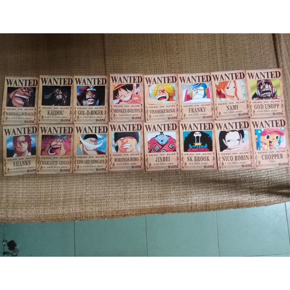 Bộ 10 tấm truy nã băng Mũ rơm - onepiece wanted poster size A4, A5, A6