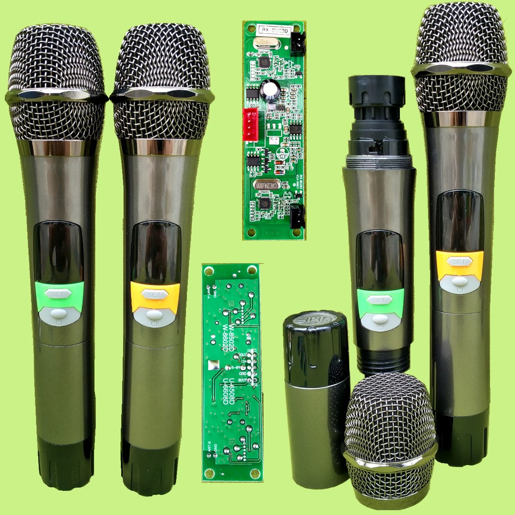 Micro không dây đôi UHF cho mạch loa kéo - SET tần số - thân nhôm, micro cho loa kéo