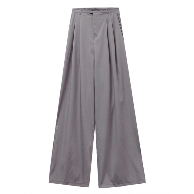 (sẵn xám m,l) Quần âu suông dài ống form rộng cạp cao xám/đen | BigBuy360 - bigbuy360.vn