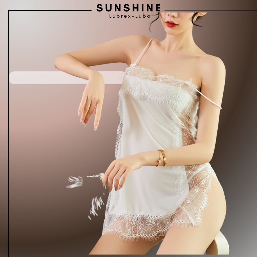 Váy Ngủ Nữ Hai Dây Phối Ren Sexy Lụa Gợi Cảm Quyến Rũ Màu Trắng SUNSHINE SX1526