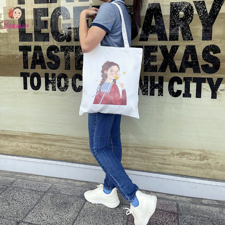 [Túi Thiết Kế-Fullbox quà tặng] Túi TOTE vải Canvas đeo vai phong cách hàn quốc, form unisex vintage - Girl CUTE