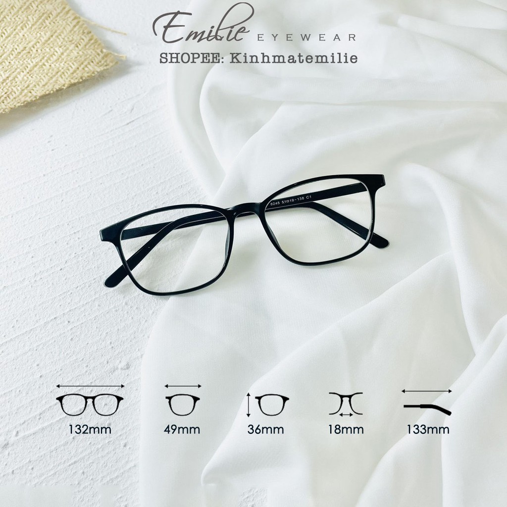 Gọng kính vuông nhựa dẻo nam nữ size nhỏ Emilie eyewear phụ kiện thời trang 8245