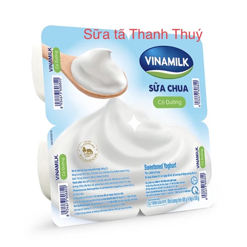 Sữa Chua Ăn Vinamilk Có Đường - Vỉ 4 hộp x 100g