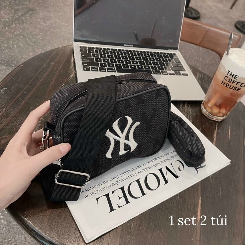 Túi xách nữ set túi 2 món đeo chéo dây dù 2 màu xanh nâu hot hit jumito