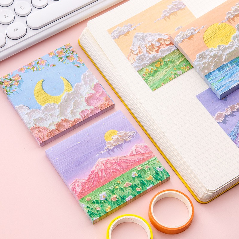 Set 80 Giấy Ghi Chú Mini Họa Tiết Tranh Sơn Dầu Dành Cho Học Sinh