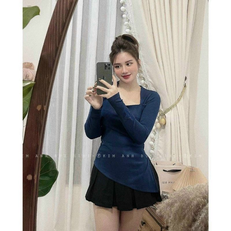 Áo cổ U tay thêu vạt xéo hot trends hiện đại (A15