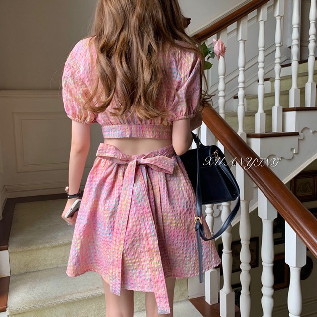 Đầm xoè hở eo cột nơ koreastyle