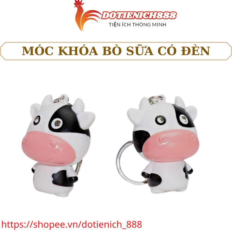 Móc khóa bò sữa có đèn LED phát nhạc chất liệu nhựa ABS treo túi , móc chìa khóa dễ thương kute phát sáng