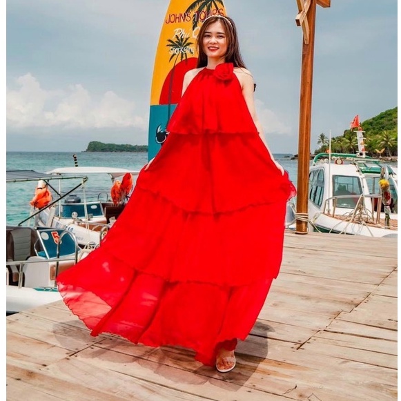 [Maxi] Đầm maxi voan tầng yếm hoa cổ - Maxi HQ