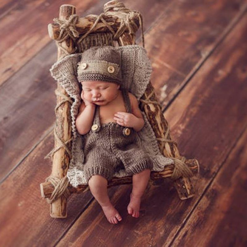 Bộ Quần Yếm Len + Mũ Xinh Xắn Dùng Chụp Ảnh Cho Bé Sơ Sinh