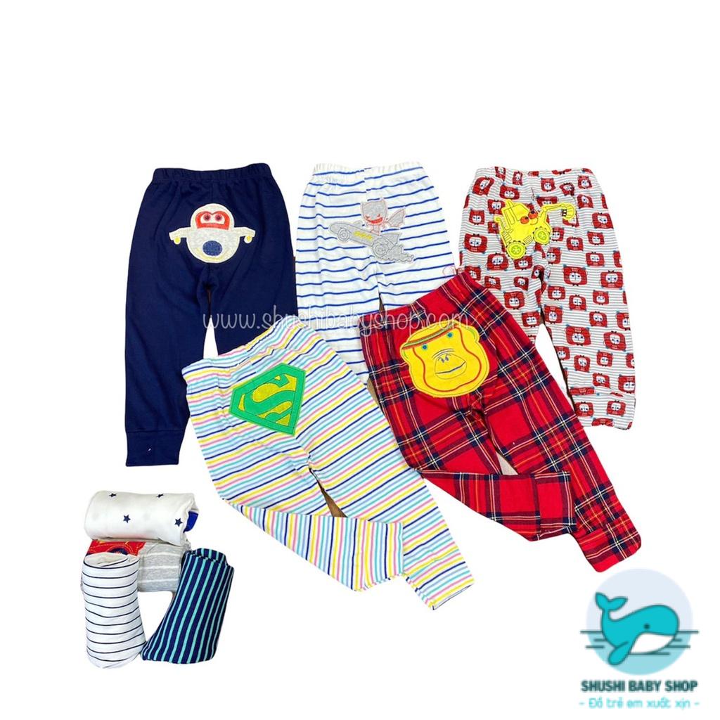 Set 5 Quần Dài Thêu Mông Thú Đáng Yêu Bé Trai Bé Gái Chất Bozip Mềm Mại Xuất Dư