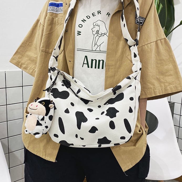 Túi ENVIROSAX đeo vai vải canvas cỡ lớn họa tiết bò sữa phong cách harajuku nhật bản thời trang cho nữ