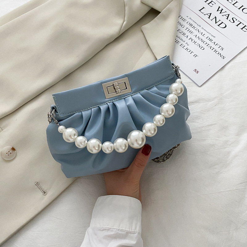 Túi xách phối chuỗi xích đính ngọc trai giả sang trọng cho nữ