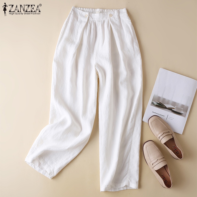 Quần dài ZANZEA ống rộng lưng thun màu trơn thời trang cho nữ