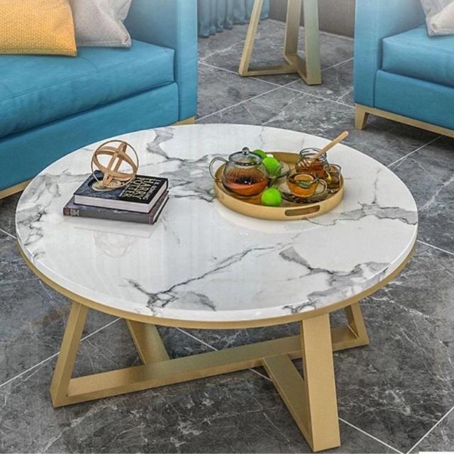 Bàn Trà Mặt Đá Tròn Chân Sắt Sơn Tĩnh Điện. Mẫu Bàn Sofa Cao Cấp Đường Kính 50, 60, 70cm Bảo Hành 1 Năm