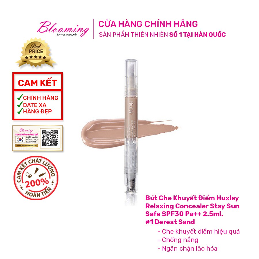 Bút Che Khuyết Điểm Huxley Relaxing Concealer Stay Sun Safe SPF30 Pa++ 2.5ml Tone 1 Burning Sand