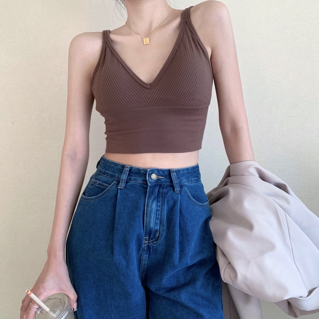 Áo Tank Top Cổ Chữ V Hở Lưng Có Đệm Ngực