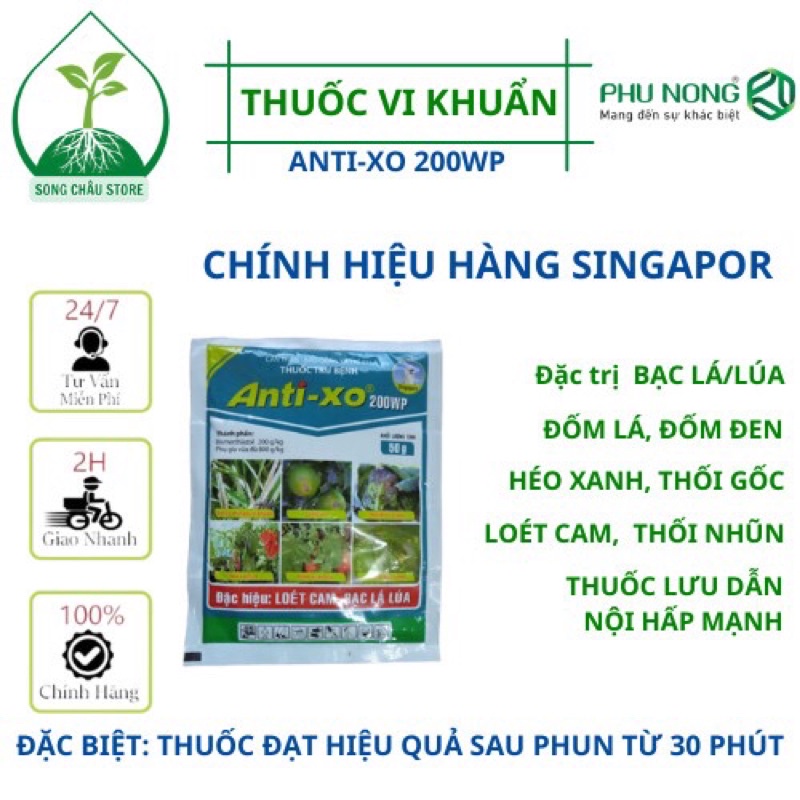 Thuốc trừ Vi Khuẩn gây bệnh cây ANTI-XO 200WP gói 50gr: Đặc trị Bạc lá/lúa, Thối nhũn/rau màu