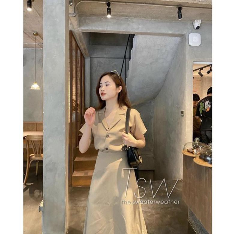 Sét Vest Croptop Kèm Chân Váy Dài Dáng Chữ A Kéo Khóa M322 -Teen 888