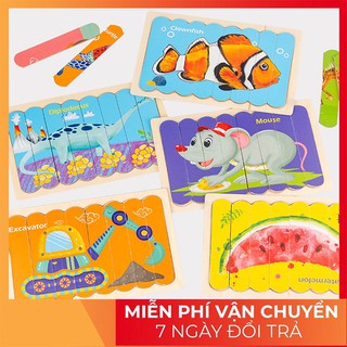[Siêu Hot 2021] BỘ GHÉP HÌNH PUZZLE QUE KEM  2 MẶT BẰNG GỖ CHO BÉ