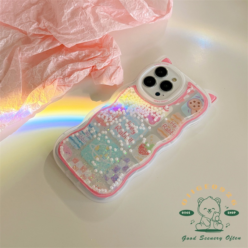Ốp Điện Thoại TPU Họa Tiết Tai Mèo Phối Hạt Kim Tuyến Lấp Lánh Cho Iphone 13 12 / 11 Pro Max / Xs Max Xr X