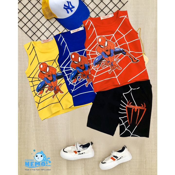 GIÁ TẬN XƯỞNG COMBO 3 bộ quần áo cho trẻ em có 3 màu khác nhau in hình Spider-Man người nhện cho bé trai từ 8kg đến 25kg