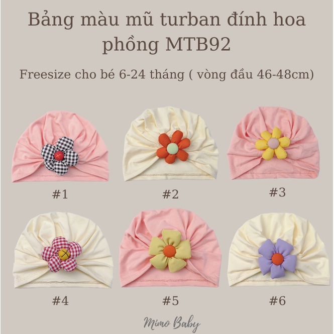 Mũ nón turban đính hoa phồng dễ thương cho bé gái 6-24m MTB92 Mimo Baby