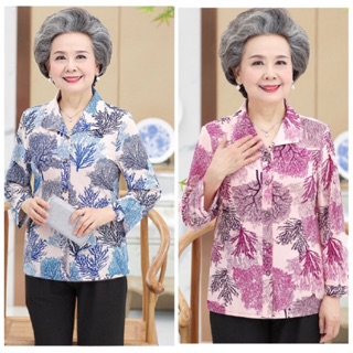 Áo sơ mi trung niên họa tiết mùa thu/ Bộ đồ trung niên cho bà, người lớn tuổi