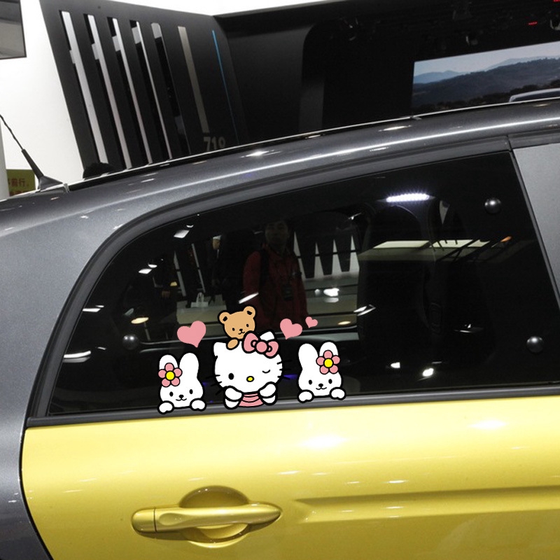 Decal dán trang trí xe hơi hình Hello Kitty phản quang