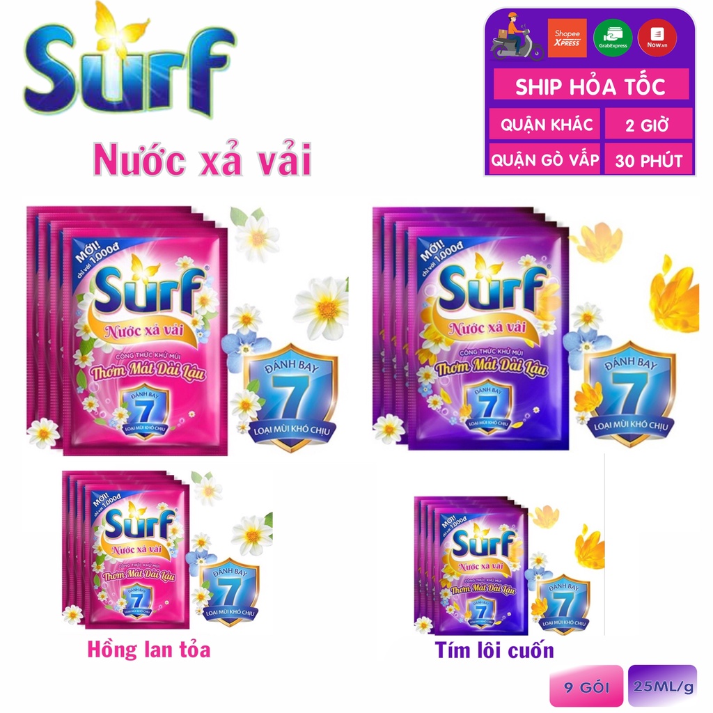 9 gói nước xả vải Surf 25ml/gói