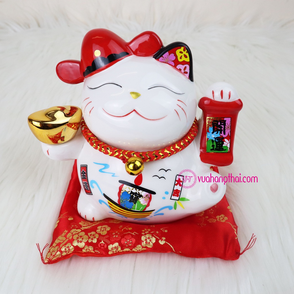 Mèo Thần Tài May Mắn Maneki Neko có ống heo - Đỉnh Vàng Thuận Buồm Xuôi GIó