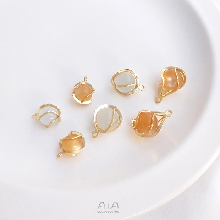 █A.ιA゜14K Vàng●1 Cái°Mặt Dây Chuyền Bằng Đồng Mạ Vàng 14k Đính Đá Opal Tròn Nhiều Màu Sắc
