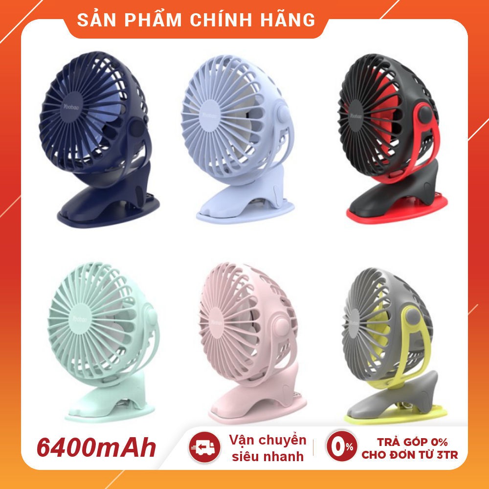 Quạt sạc mini xoay góc 720 độ, chạy 32 tiếng, đế kẹp đa năng hoặc đặt bàn (6400mAh) YOOBAO F04 Chính Hãng Yoobao