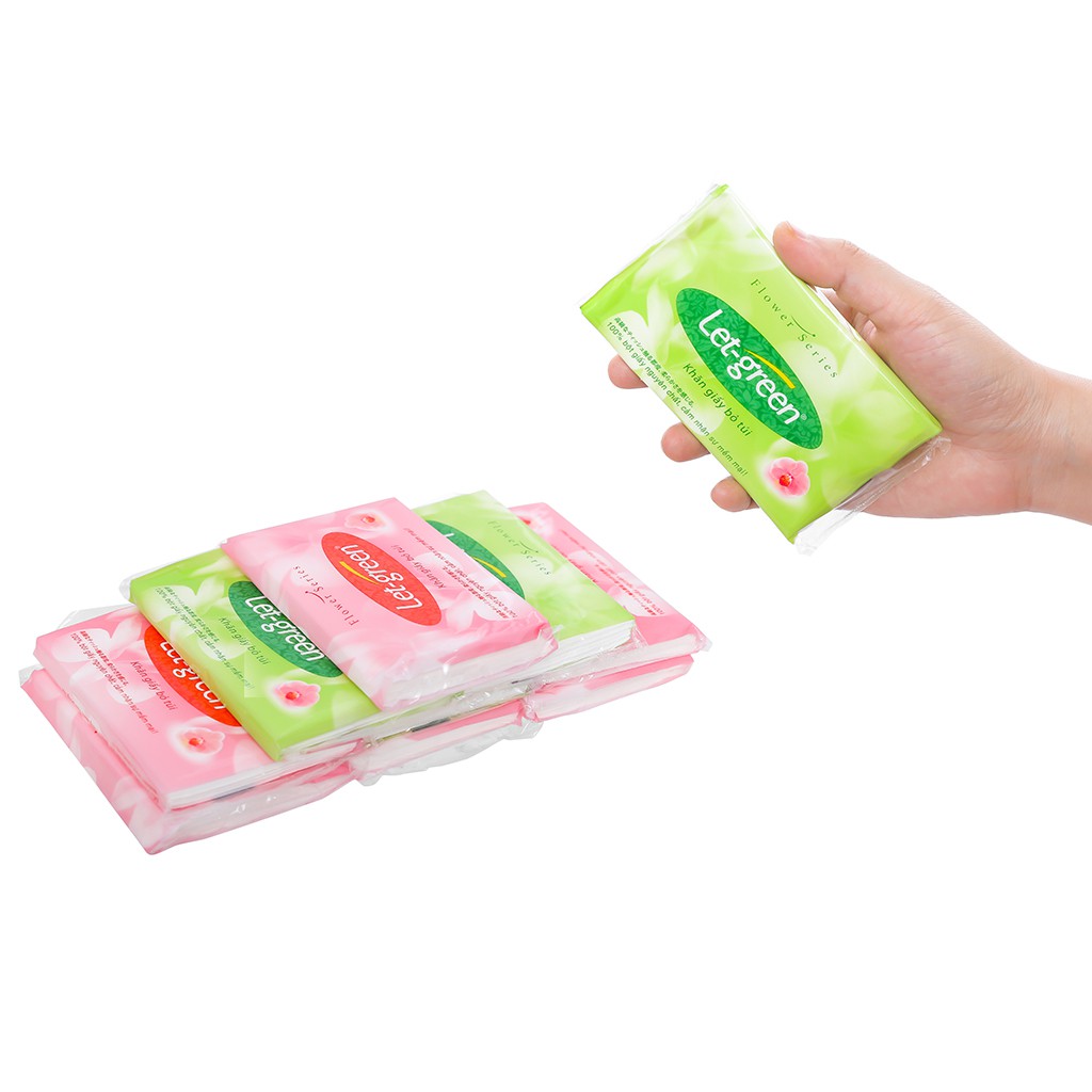 Lốc 3 khăn giấy bỏ túi Let-green gói 10 tờ
