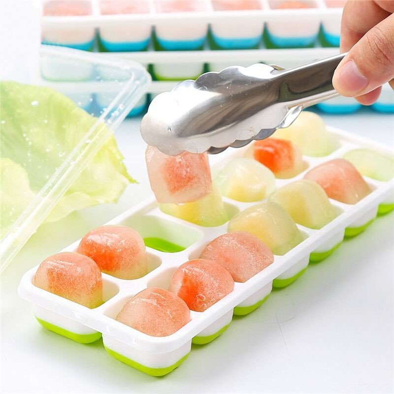Khay Làm Đá Silicon 14 Ô Có Nắp Đậy, Siêu Mềm Dẻo Lấy Ra Dễ Dàng