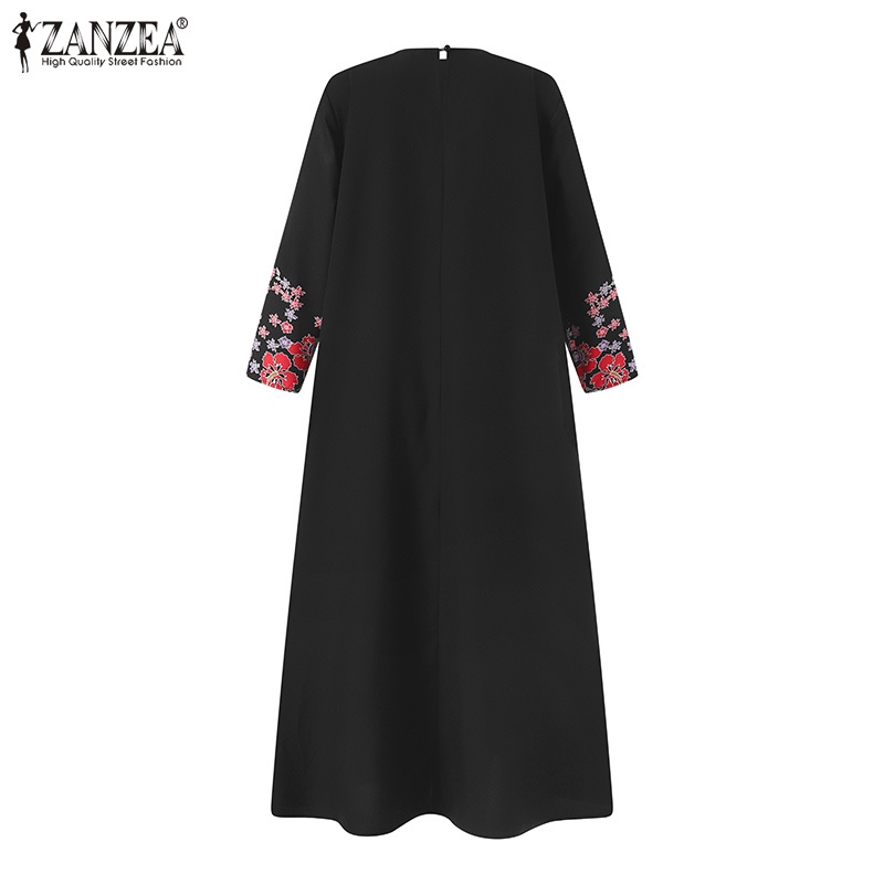 Đầm maxi ZANZEA tay dài cổ tròn in họa tiết hoa thời trang tùy chọn màu sắc dành cho nữ