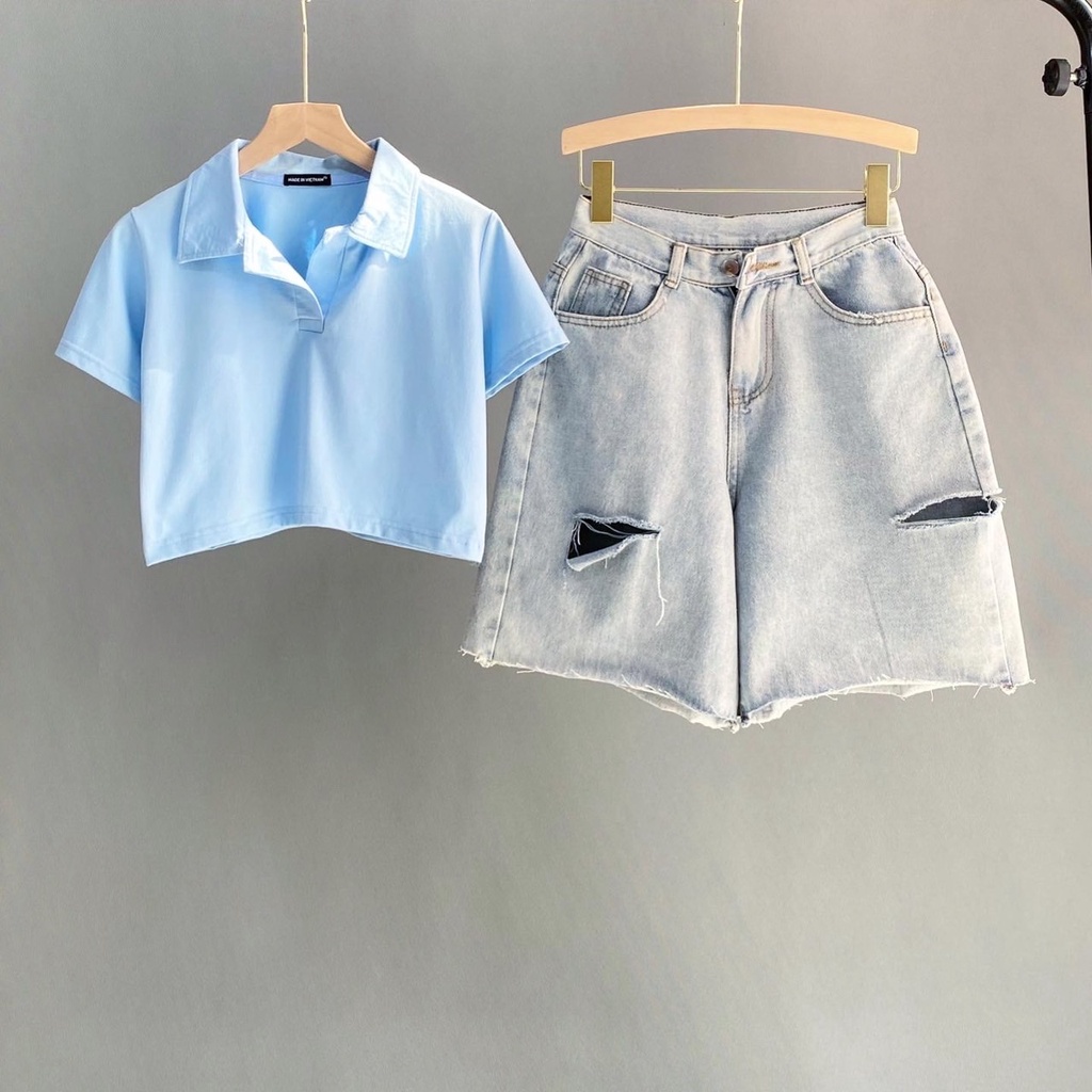 Áo croptop polo nữ tay ngắn ôm body phong cách ulzzang SIB019
