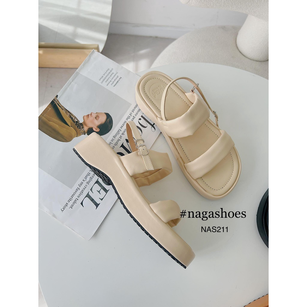SANDAL NAGASHOES 2 QUAI NGANG ĐẾ BÁNH MÌ 4CM NAS211