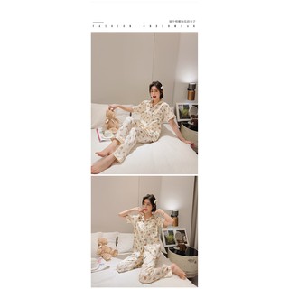Đồ bộ Pyjama lụa Latin, đồ bộ Pijama lụa Latin nữ quần dài (Gấu nhí)