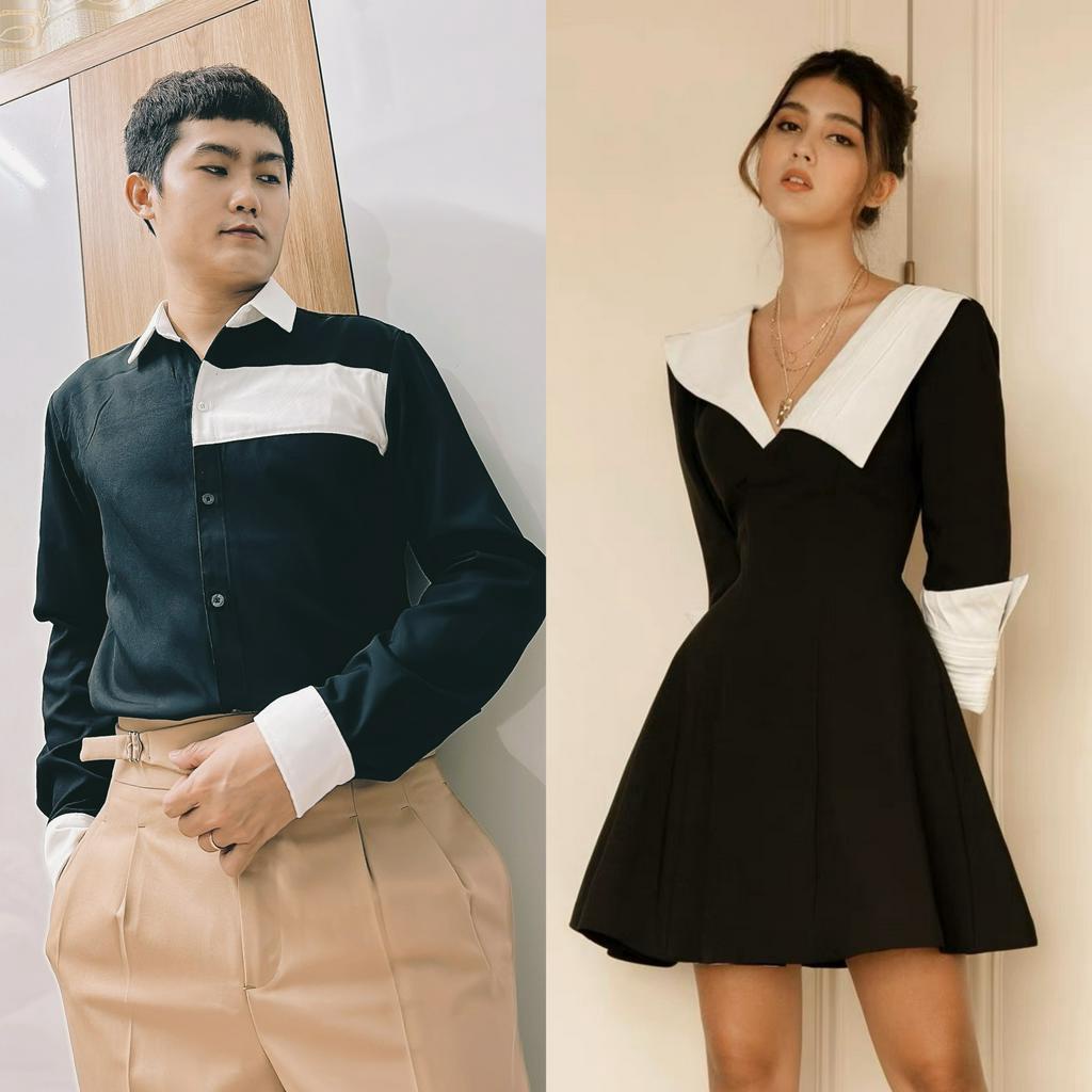 Set đồ đôi nam nữ phối màu trắng đen thời trang Miamo MO16