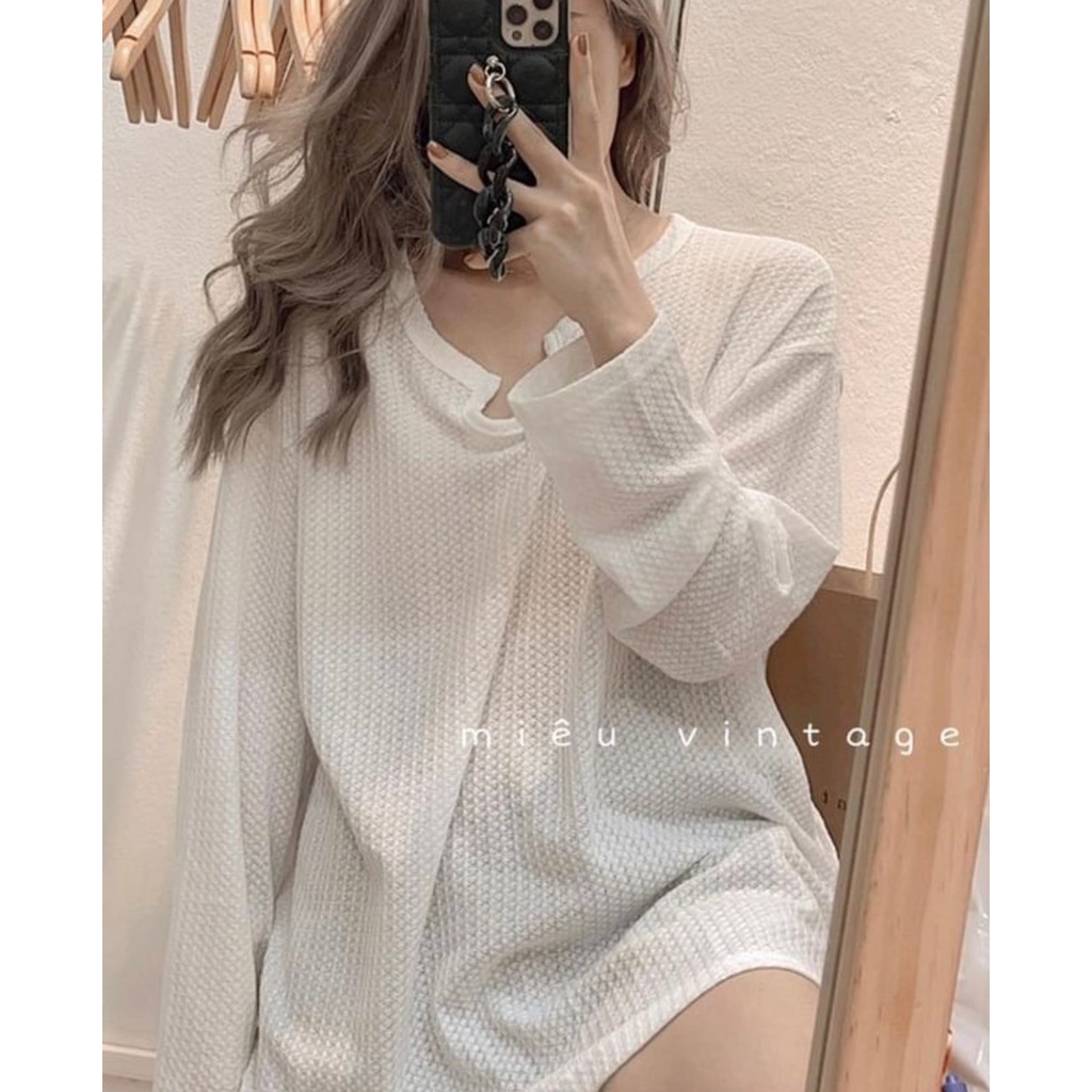 Áo Len Cổ Khoét Tròn Nhỏ Nữ - Hecy.Clothing [FREE SHIP] - Thun len dài tay form rộng vintage ba màu ĐEN | TRẮNG | HỒNG | BigBuy360 - bigbuy360.vn