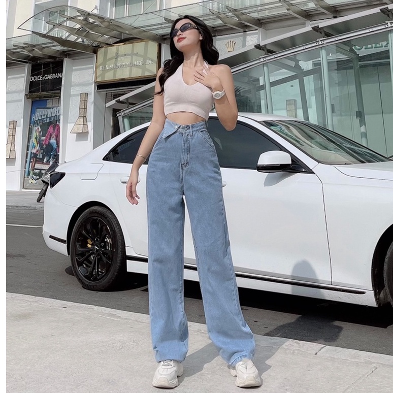 [ VIDEO HÌNH THẬT CUỐI, NHIỀU MÀU ] QUẦN JEANS ỐNG RỘNG NỮ LƯNG CAO TAI TAM GIÁC MÀU XANH ĐẬM, XANH NHẠT FORM DÀI RỘNG