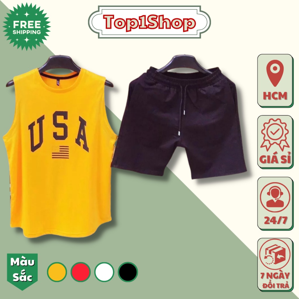 Đồ bộ USA nam sát nách đủ màu chất thun cao cấp