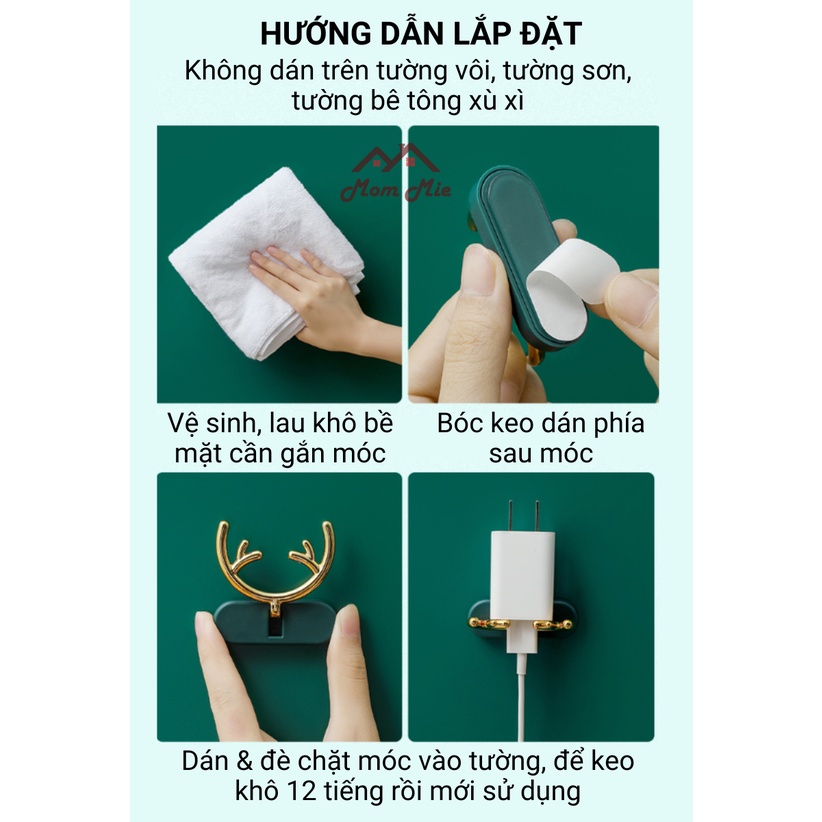 [MỚI] Vỉ 2 Móc treo phích cắm dán tường hình sừng hươu, móc treo trang trí, decor - J104