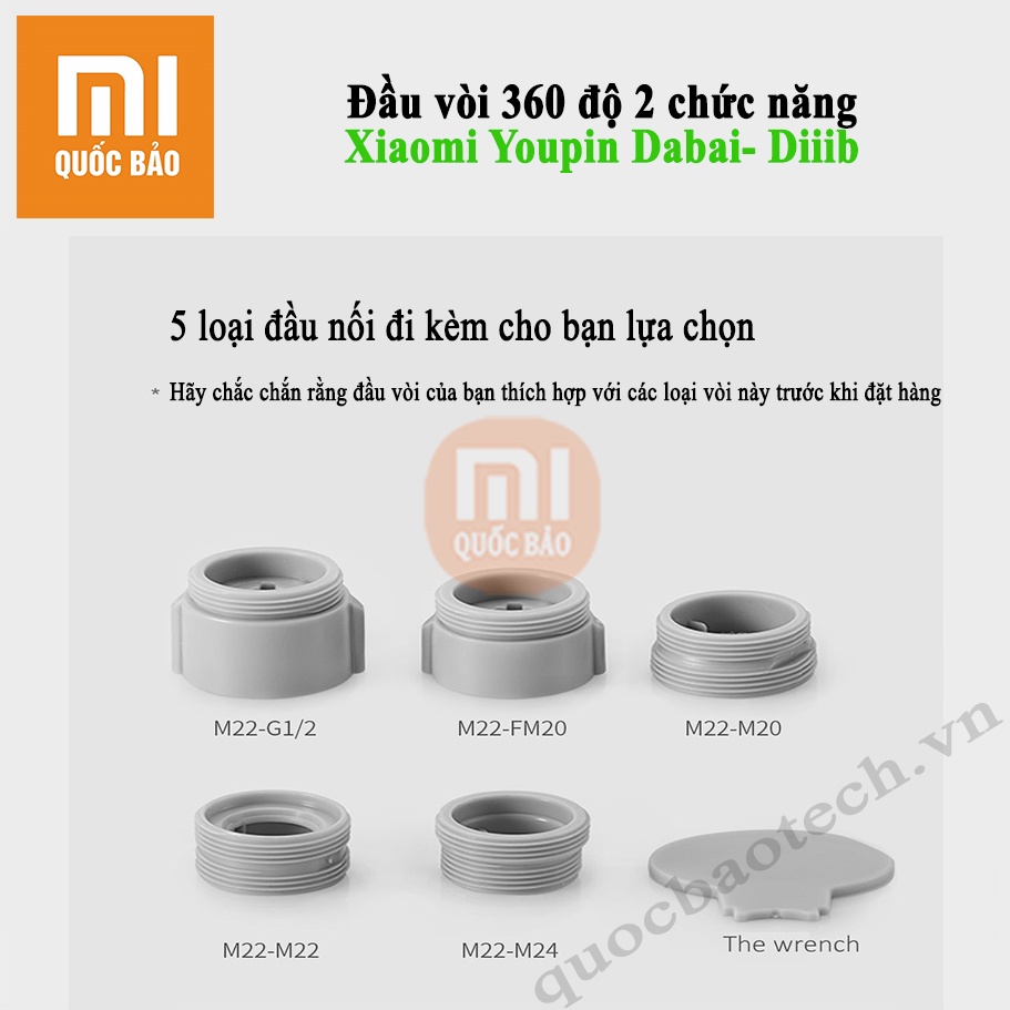 Đầu vòi nước xoay 360 độ 2 chức năng Xiaomi Youpin Diiib- Xoay 360 độ, 2 chế độ phun nước.