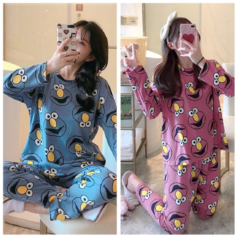 Bộ đồ ngủ tay dài in hình hoạt hình dễ thương cho nữ