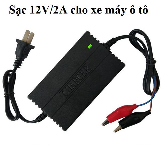 Sạc ắc quy 12V2a cho xe máy, ô tô sạc cả bình khô và nước tự ngắt khi đầy (Đen)