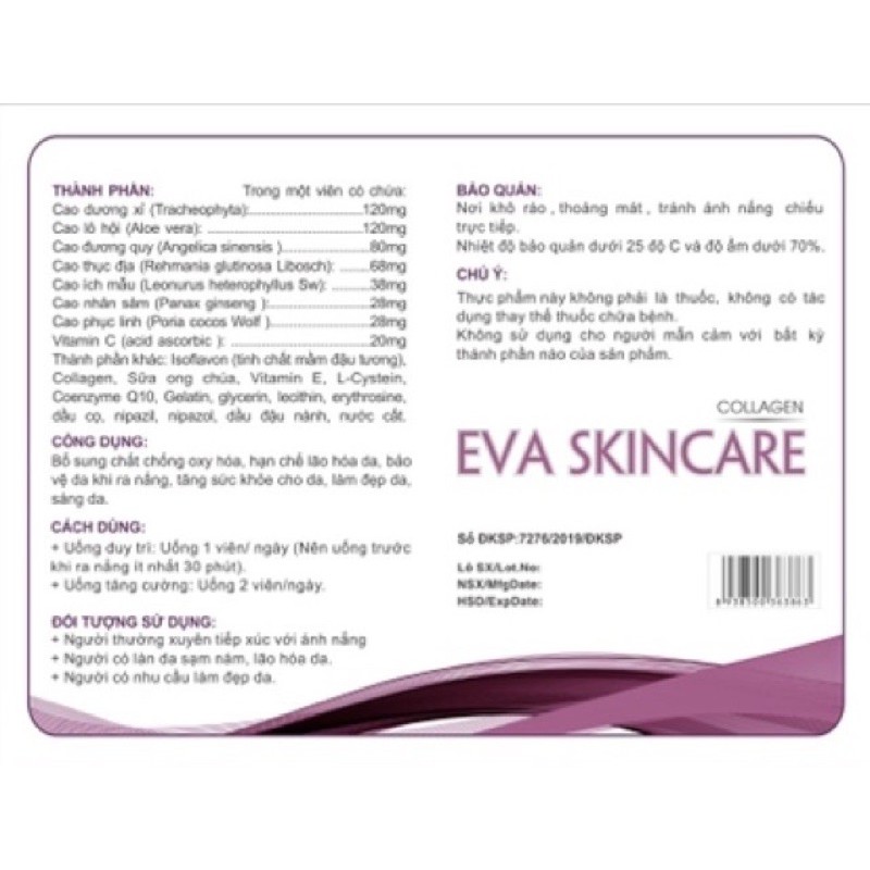 VIÊN UỐNG TRẮNG ĐẸP DA EVA SKIN( hộp 2 lọ/lọ 30v) | BigBuy360 - bigbuy360.vn