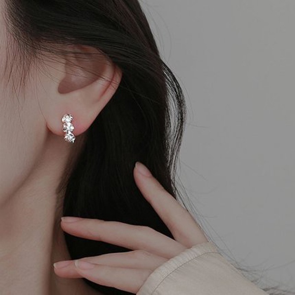 Đôi bông tai mạ bạc s925 hình tròn đính đá sang trọng